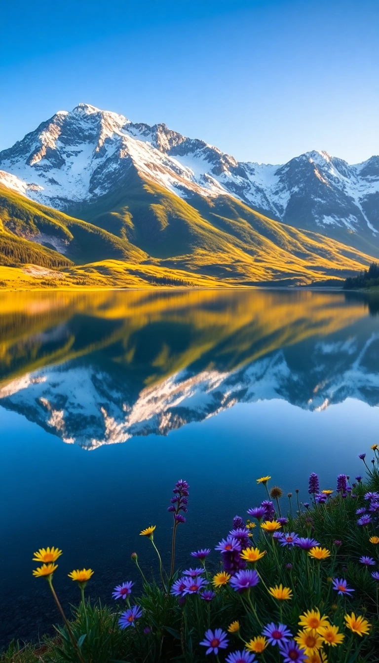 HD iPhone AI Spring Mountain Reflection Dynamic Background Copyright-Free Stock Image